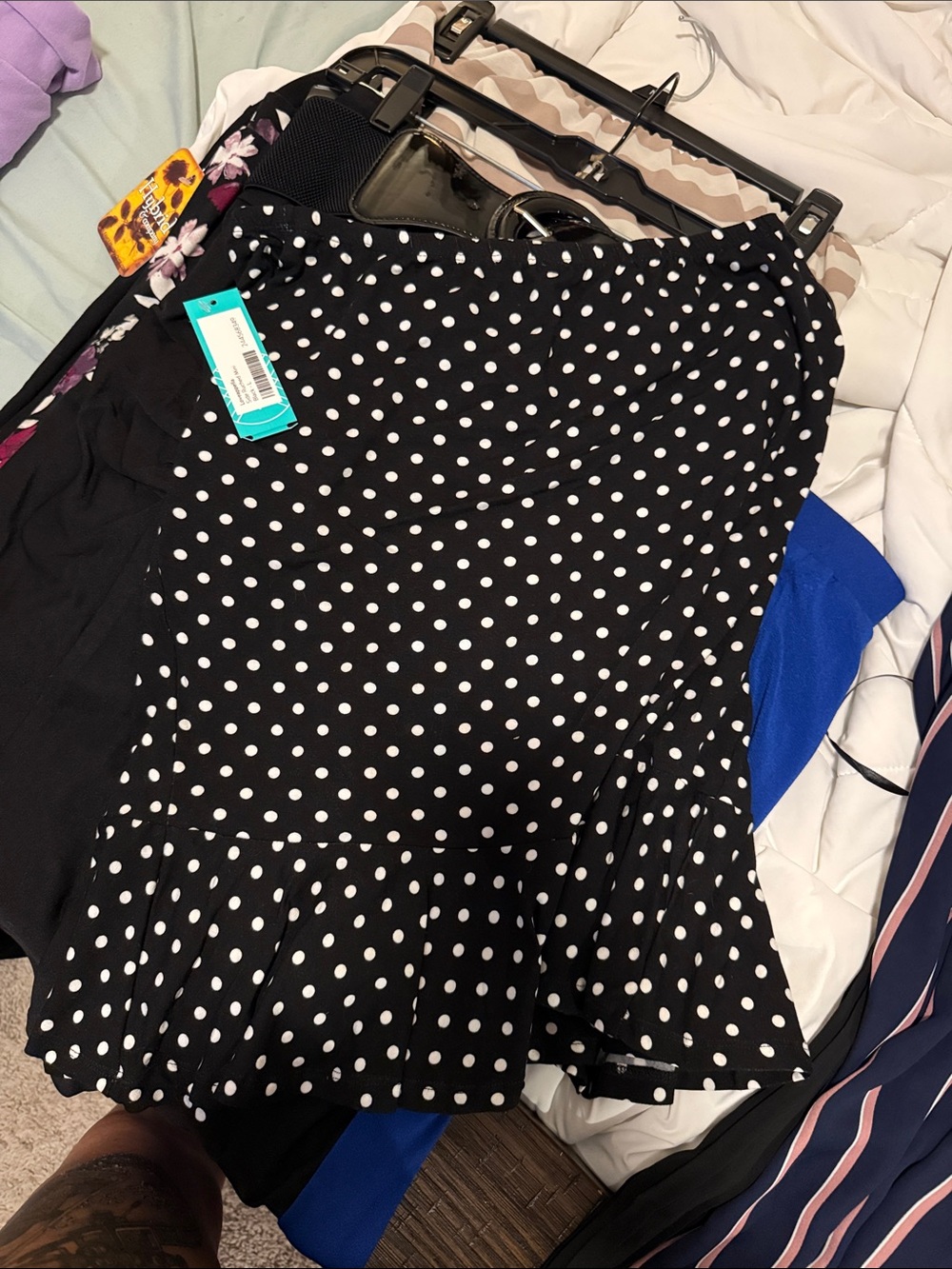 Polka Dot Ruffle Hem Skirt - Black/White